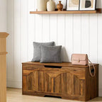 Coffre de rangement en bois de 99,8 cm avec poignée découpée en U, charnière de sécurité, supporte 136 kg et assemblage facile pour organisateur de jouets