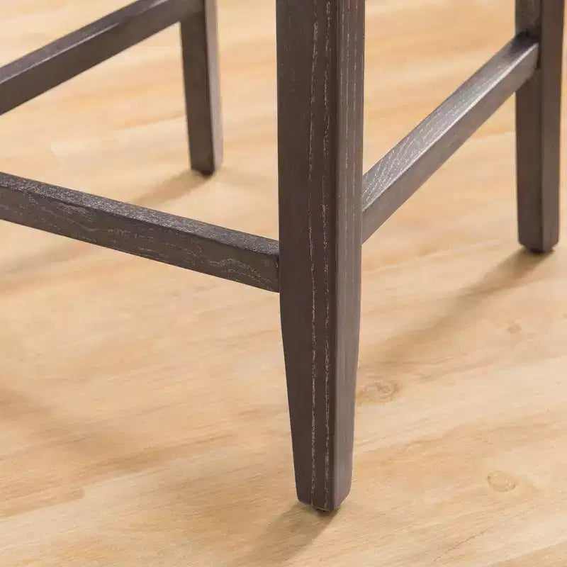 2 Tabourets de bar hauteur comptoir gris : Lin rembourré, dossier matelassé, cadre en bois