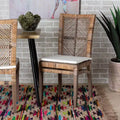 Chaise de salle à manger en rotin et acajou avec coussin gris/blanc