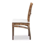 Chaise de salle à manger en rotin et acajou avec coussin gris/blanc