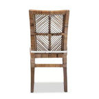Chaise de salle à manger en rotin et acajou avec coussin gris/blanc