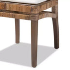 Chaise de salle à manger en rotin et acajou avec coussin gris/blanc