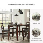 Table de salle à manger hauteur comptoir marron : 5 pièces, chaises en similicuir, cadre en bois