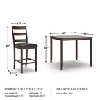 Table de salle à manger hauteur comptoir marron : 5 pièces, chaises en similicuir, cadre en bois