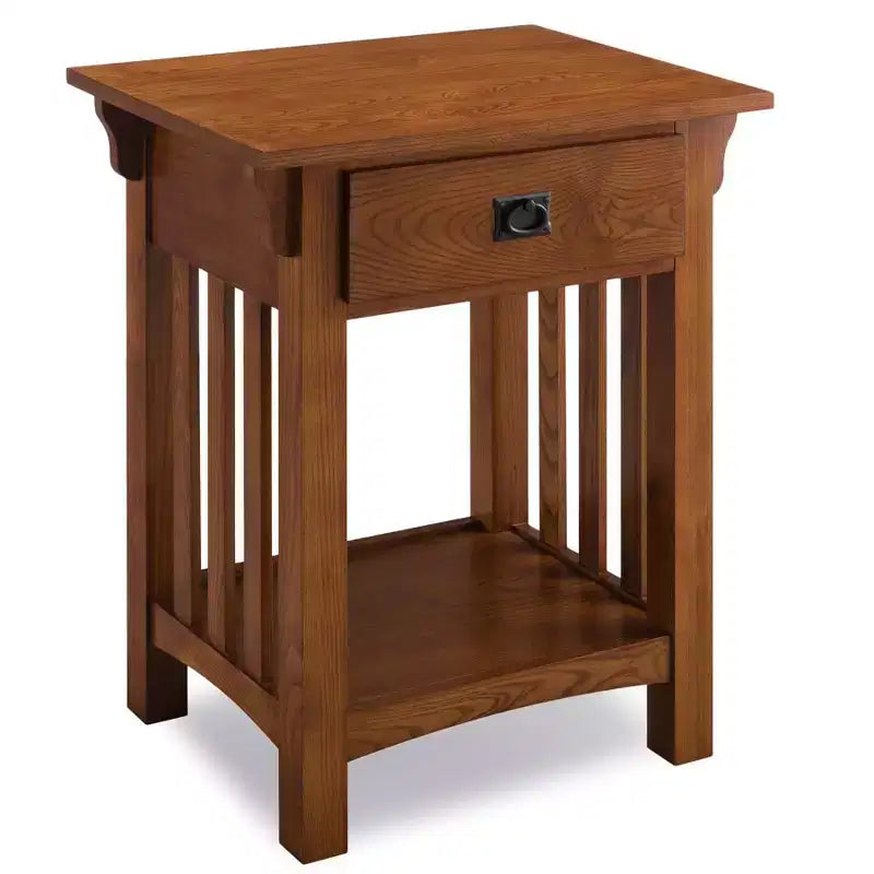 Medium Oak Nightstand - Leick Home: Solid Ash, Mission Style, 28" High, with Drawer