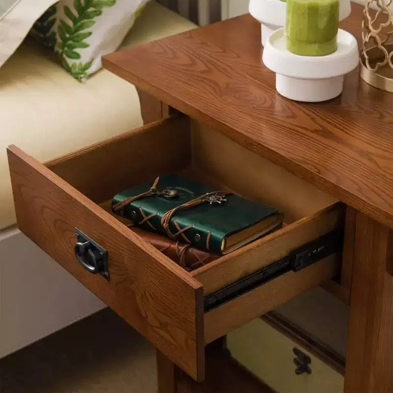 Table de chevet chêne moyen : Frêne massif, style Mission, 71 cm de haut, avec tiroir