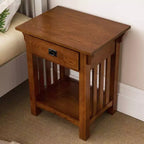 Table de chevet chêne moyen : Frêne massif, style Mission, 71 cm de haut, avec tiroir