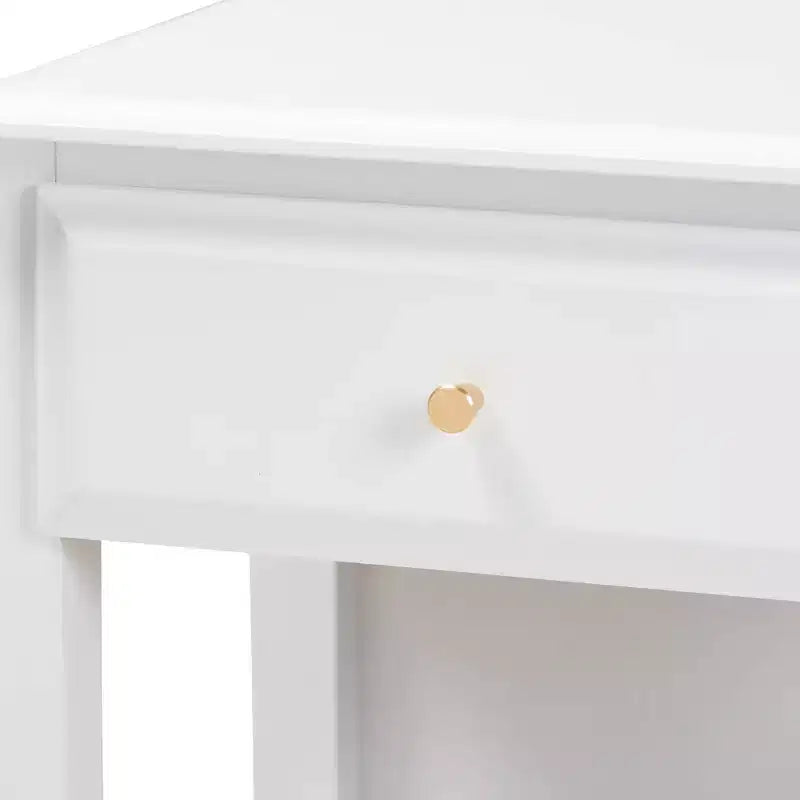 Table de chevet 1 tiroir Naomi en bois pour chambre à coucher blanc/or