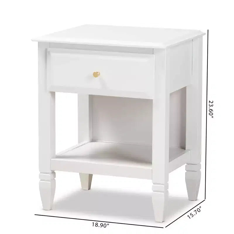 Table de chevet 1 tiroir Naomi en bois pour chambre à coucher blanc/or
