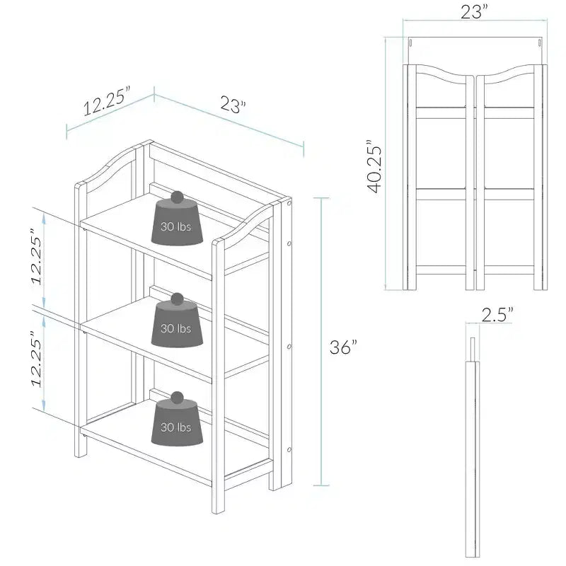 Étagère pliante Stratford 36 po à 3 tablettes