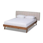Baxton Studio King Brita Walnut Platform Bed Beige: Modern Upholstered Frame with Headboard