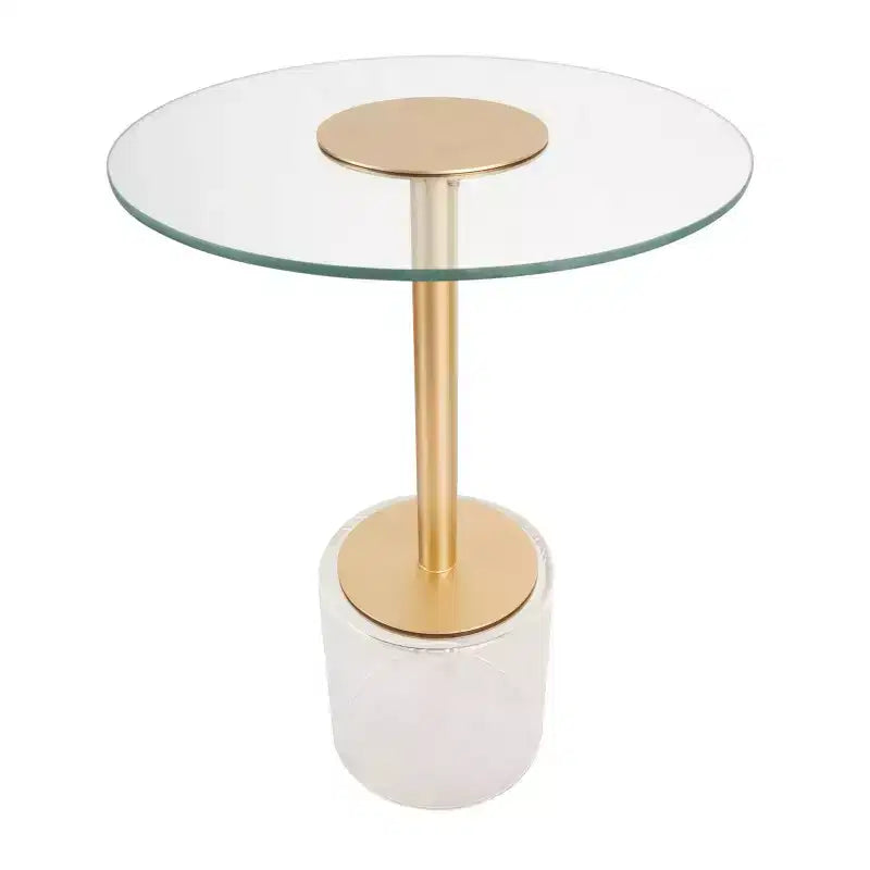 Table d'appoint en acrylique avec base surélevée et support doré 22 po transparent : table ronde en verre de type martini moderne