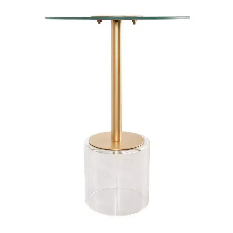 Table d'appoint en acrylique avec base surélevée et support doré 22 po transparent : table ronde en verre de type martini moderne