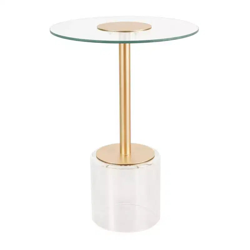 Table d'appoint en acrylique avec base surélevée et support doré 22 po transparent : table ronde en verre de type martini moderne