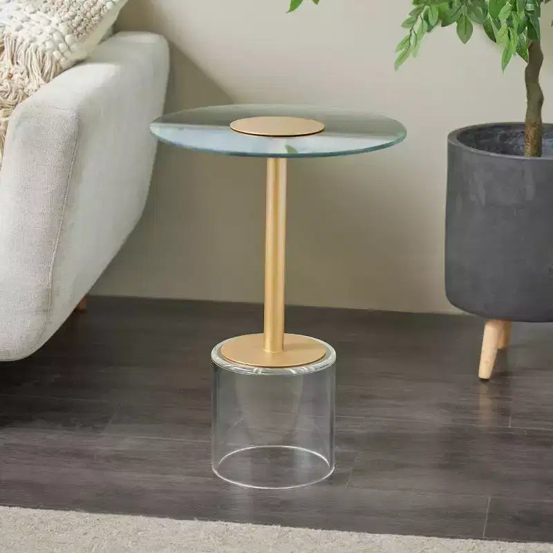 Table d'appoint en acrylique avec base surélevée et support doré 22 po transparent : table ronde en verre de type martini moderne