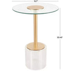 Table d'appoint en acrylique avec base surélevée et support doré 22 po transparent : table ronde en verre de type martini moderne