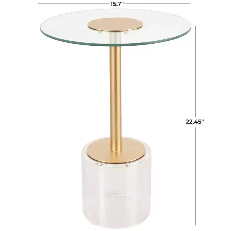 Table d'appoint en acrylique avec base surélevée et support doré 22 po transparent : table ronde en verre de type martini moderne