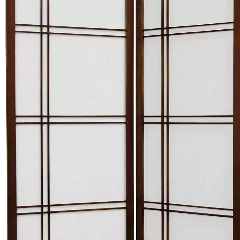 Paravent Shoji "Double Cross" de 6 pieds de haut - Noyer (5 panneaux)