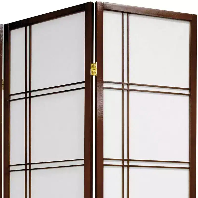 Paravent Shoji "Double Cross" de 6 pieds de haut - Noyer (5 panneaux)