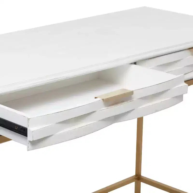 Console en métal contemporaine à 2 tiroirs, blanche