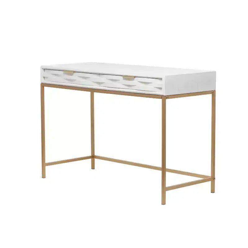 Console en métal contemporaine à 2 tiroirs, blanche