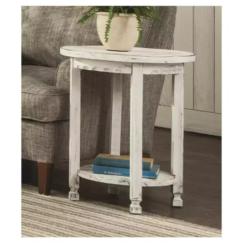 Table d'appoint ronde en bois, finition antique, style cottage