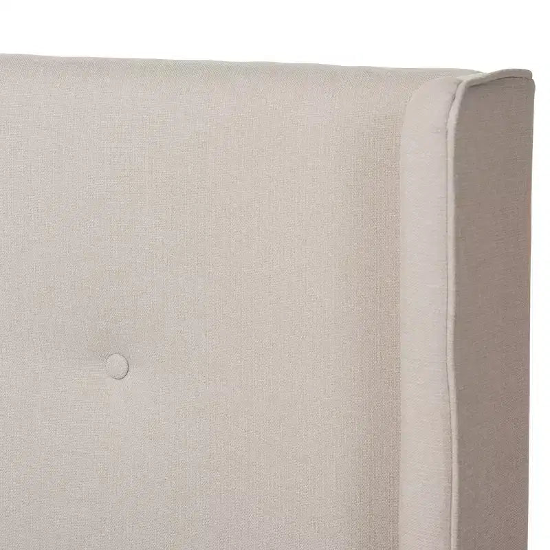 Lit plateforme Brooklyn Mid Century Modern en noyer et tissu rembourré beige