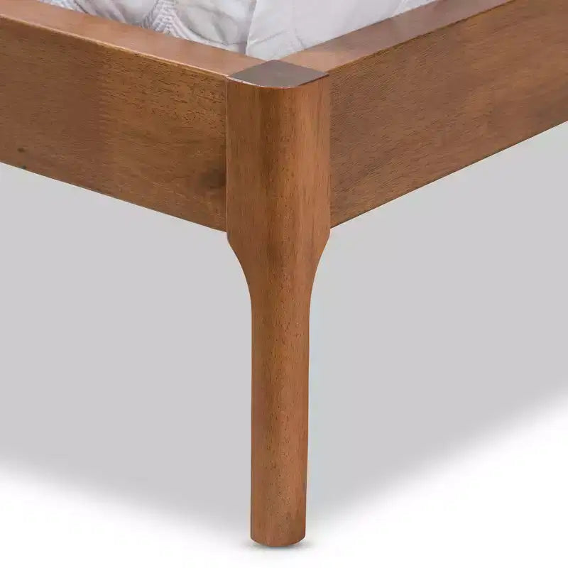 Lit plateforme Brooklyn Mid Century Modern en noyer et tissu rembourré beige