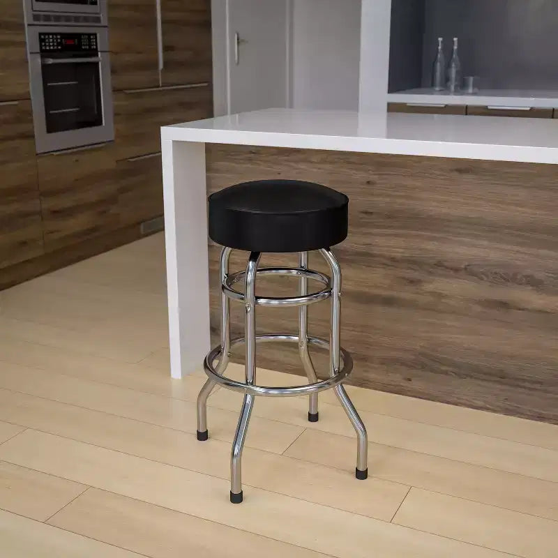 Tabouret de bar chromé double anneau