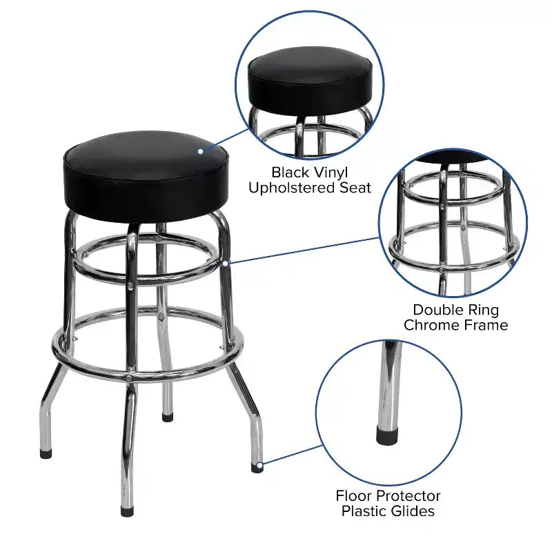 Tabouret de bar chromé double anneau