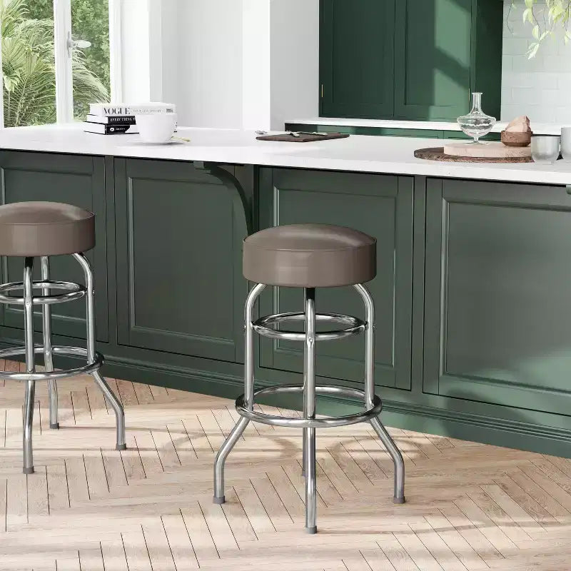 Tabouret de bar chromé double anneau