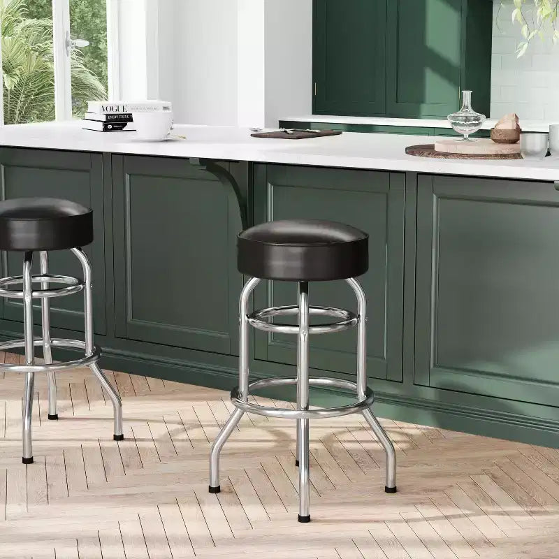 Tabouret de bar chromé double anneau