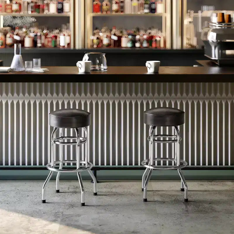 Tabouret de bar chromé double anneau
