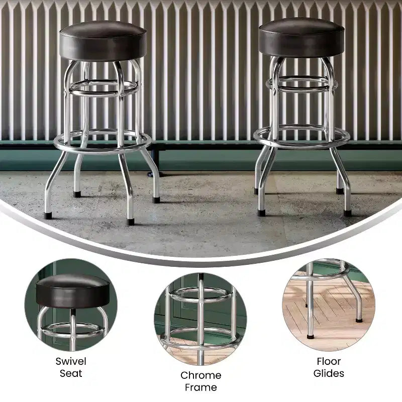 Tabouret de bar chromé double anneau