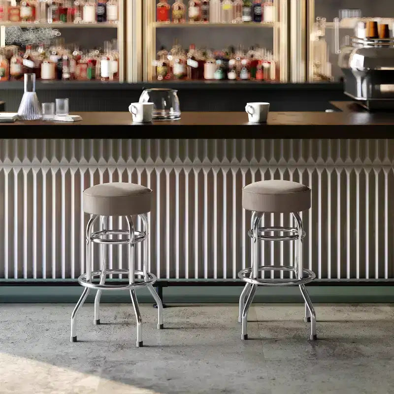 Tabouret de bar chromé double anneau
