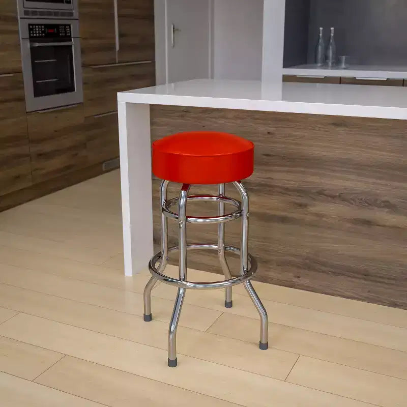 Tabouret de bar chromé double anneau