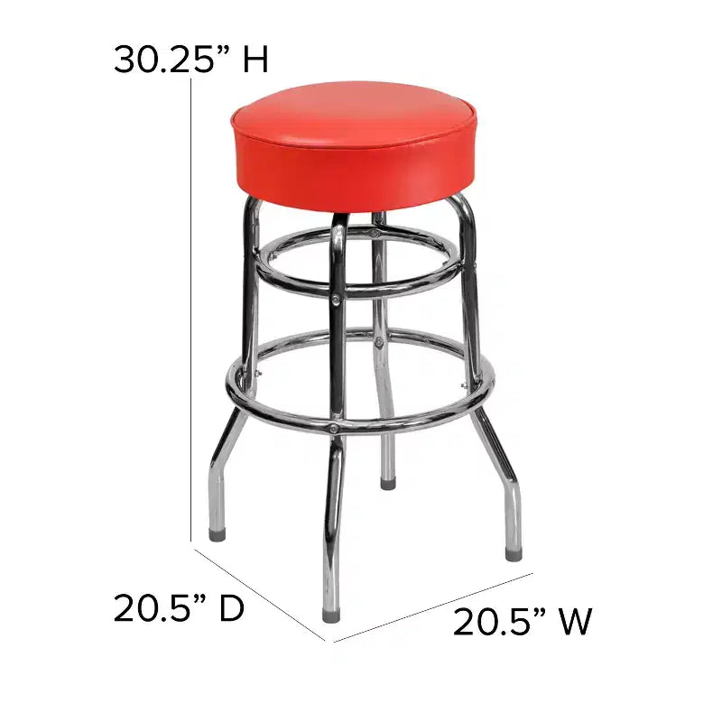 Tabouret de bar chromé double anneau