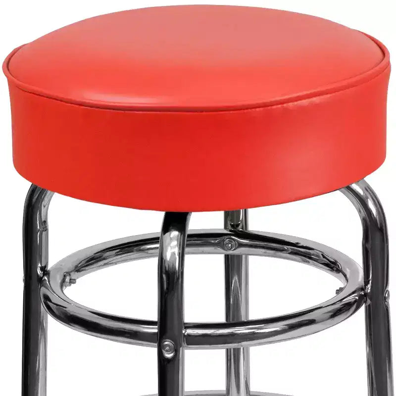 Tabouret de bar chromé double anneau
