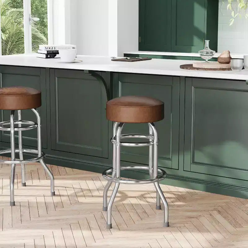 Tabouret de bar chromé double anneau