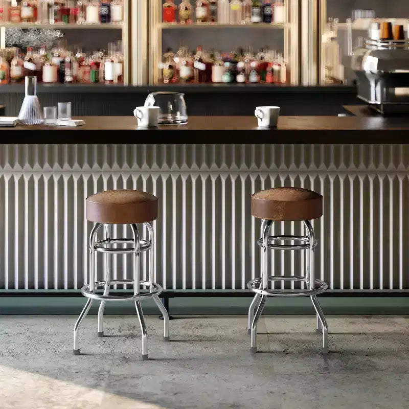 Tabouret de bar chromé double anneau