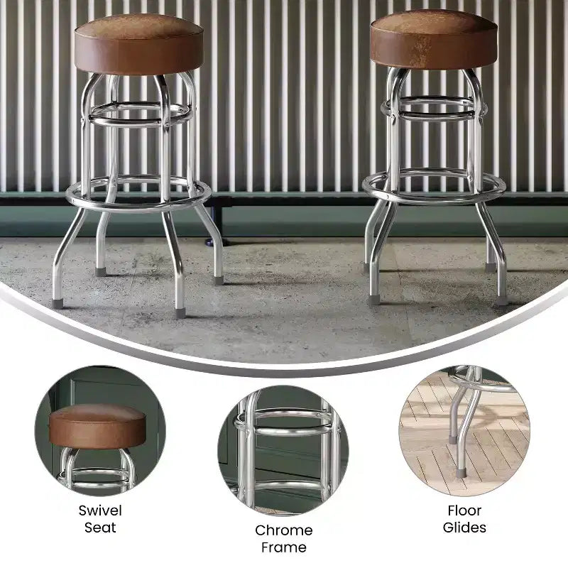 Tabouret de bar chromé double anneau