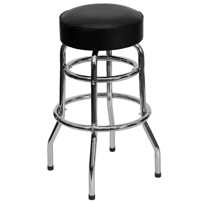 Tabouret de bar chromé double anneau