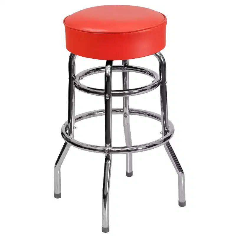 Tabouret de bar chromé double anneau