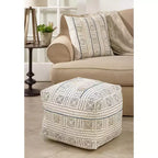 Pouf de sol Mudcloth à motif abstrait
