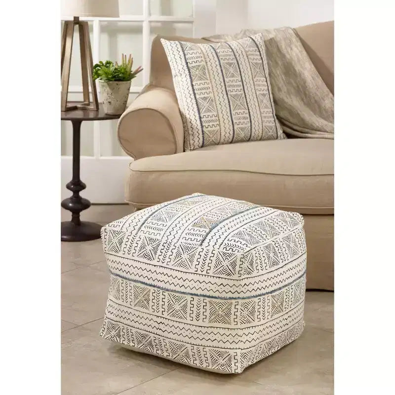 Pouf de sol Mudcloth à motif abstrait