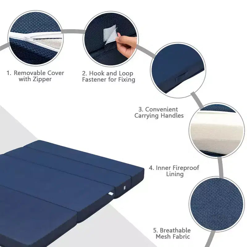 Matelas pliant futon en mousse de 10 cm (4 po) pliant en quatre, format grand lit