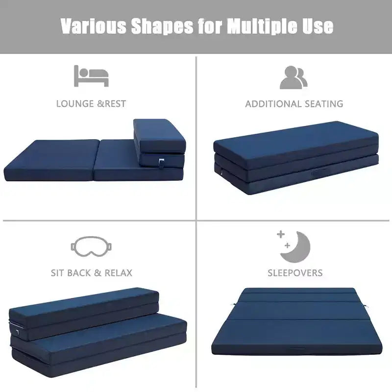 Matelas pliant futon en mousse de 10 cm (4 po) pliant en quatre, format grand lit