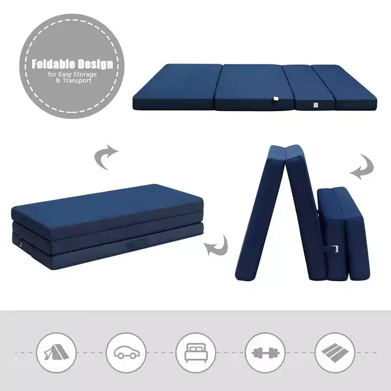 Matelas pliant futon en mousse de 10 cm (4 po) pliant en quatre, format grand lit