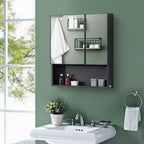 Armoire à pharmacie murale, armoire de toilette avec portes doubles et étagères de rangement, noire