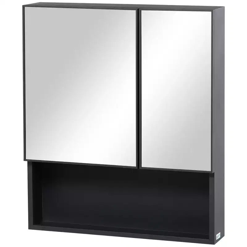 Armoire à pharmacie murale, armoire de toilette avec portes doubles et étagères de rangement, noire